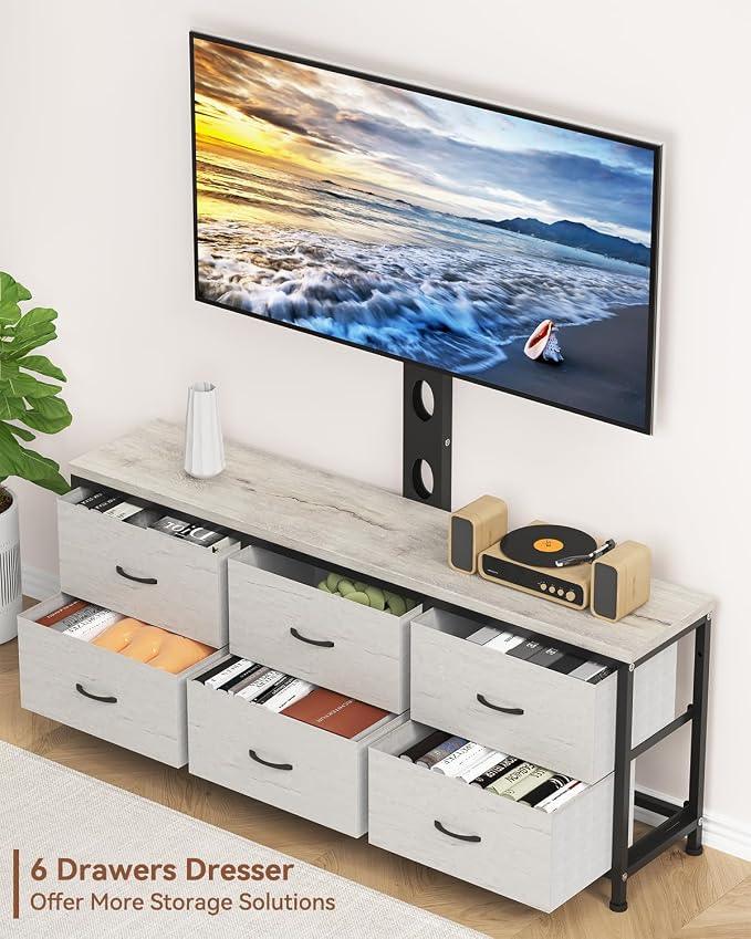 TV Stand with Mount, Fabric Dresser with 6 Drawers - Image 4