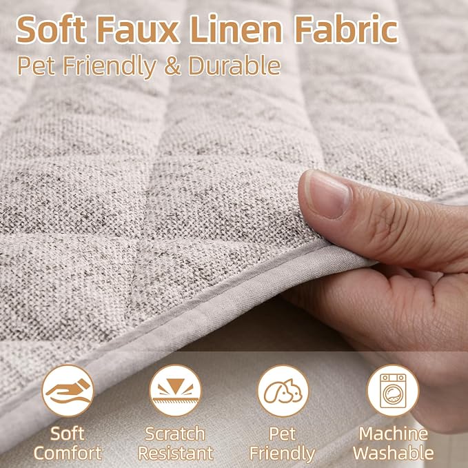 Dog Couch Cover for Sofa 100% Waterproof Faux Linen Sofa Covers for 3 Cushion - Image 4