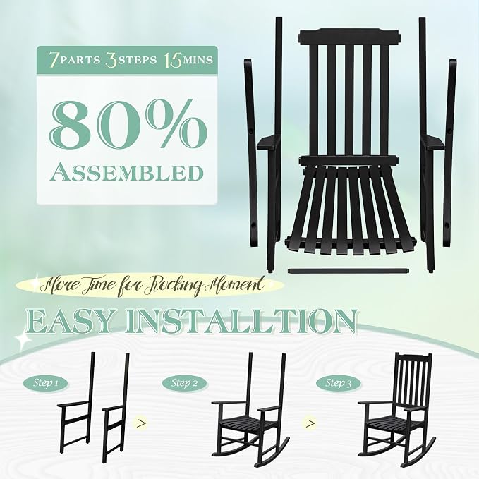 Flamaker Outdoor Rocking Chair Oversized Wooden Patio Chairs - Image 4