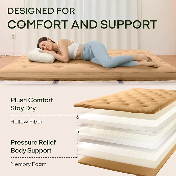 ZonLi Japanese Floor Futon Mattress Queen Size 80"x 60", 100% Cotton Cover - Image 3