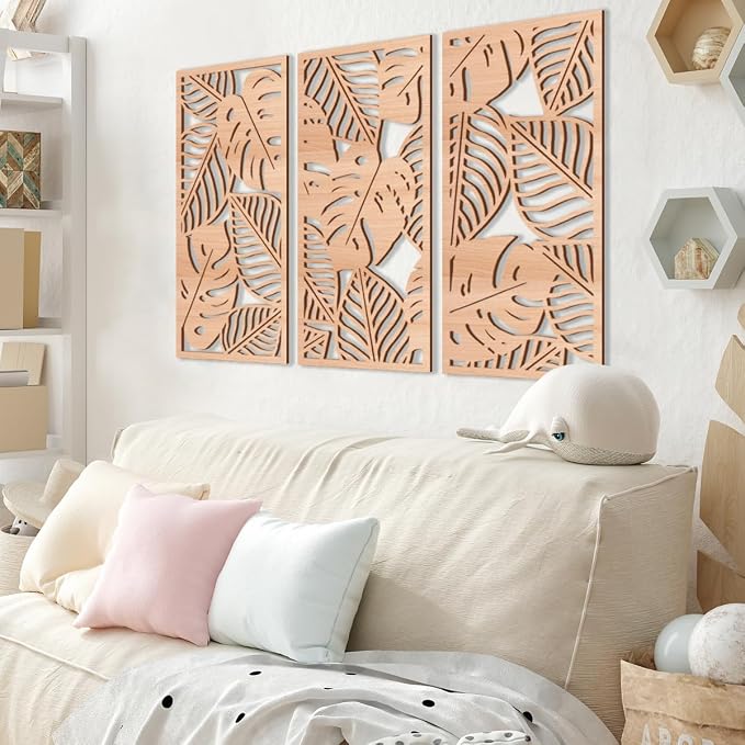 IARTTOP Large Wood Tropical Wall Art 15.9X32 Inch Carved Palm Leaves Wall Decor - Image 9