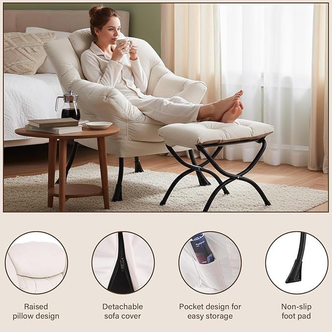Welnow Lazy Chair with Ottoman, Modern Accent Chair with Armrests and a Side - Image 4