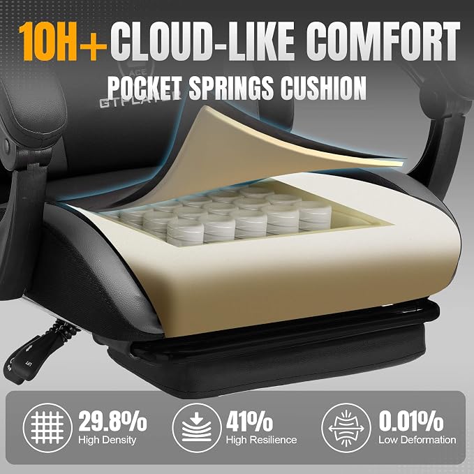 GTPLAYER Gaming Chair with Pocket Spring Cushion, Leather Office Chair with - Image 4