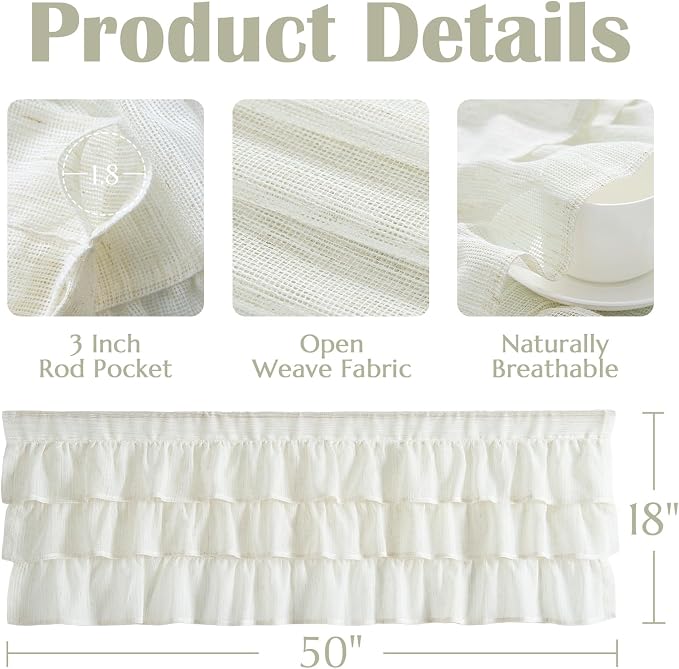 jinchan Ruffled Valance Curtain Slubbed Crossed Hatch Kitchen Valance - Image 7
