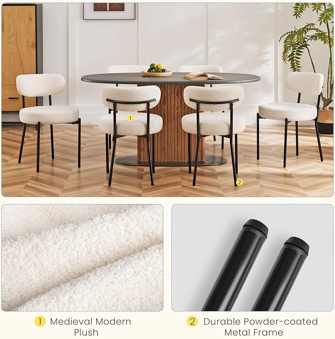 DUMOS Dining Chairs Set of 2, Mid Century Modern Chair Round Upholstered Curved - Image 4
