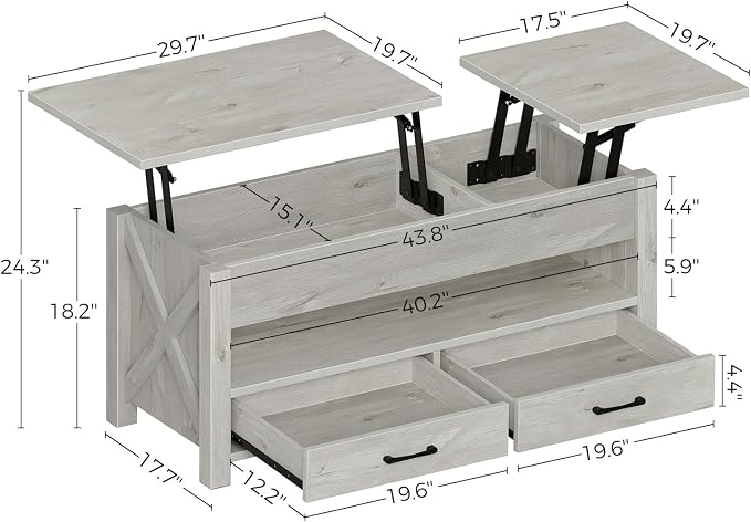 Seventable Coffee Table, 47.2" Lift Top Coffee Table - Image 3