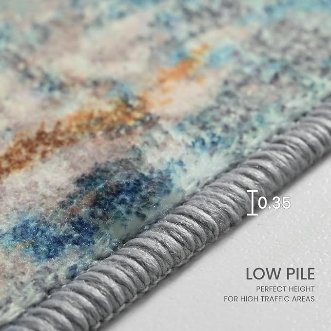Ompaa Living Room Rug 8x10 Blue Area Rugs Machine Washable Abstract Boho Large - Image 4