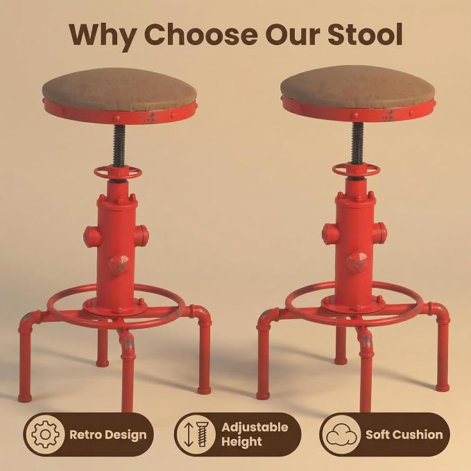 Topower Antique Vintage Industrial Barstool PU Leather Water Pipe Fire Hydrant - Image 7