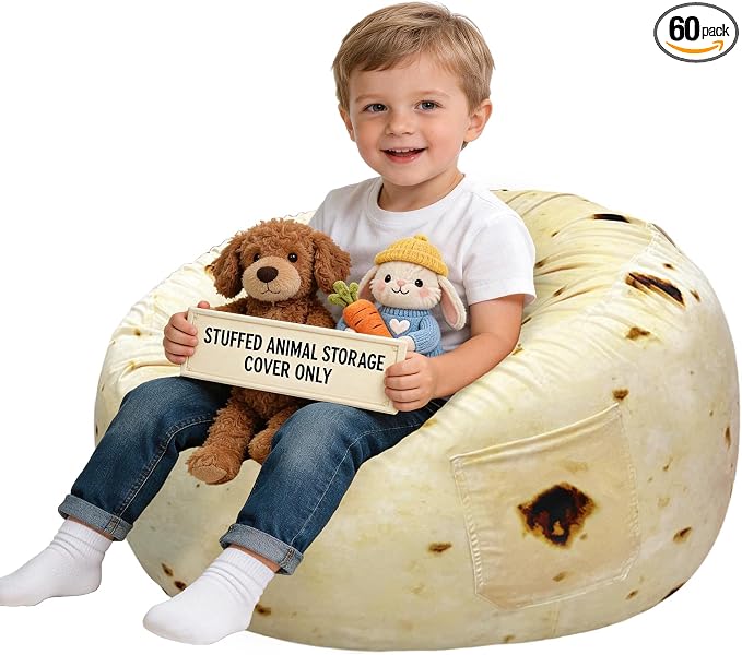 Lukeight Burrito Stuffed Animals Storage Bean Bag Chair Cover by Lukeight