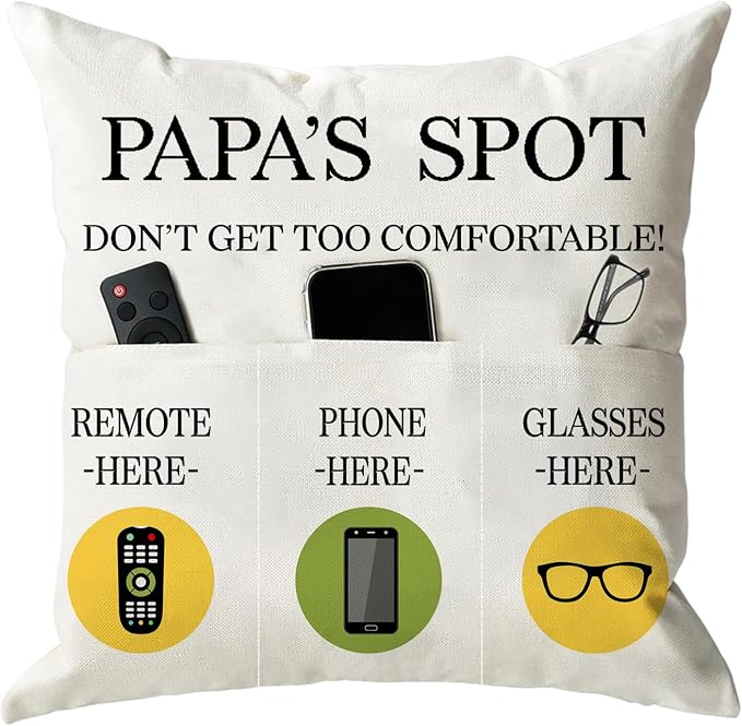 ONFAON Papa Gifts Throw Pillow Case, Papa's Spot Throw Pillow Covers 18 x 18 by ONFAON