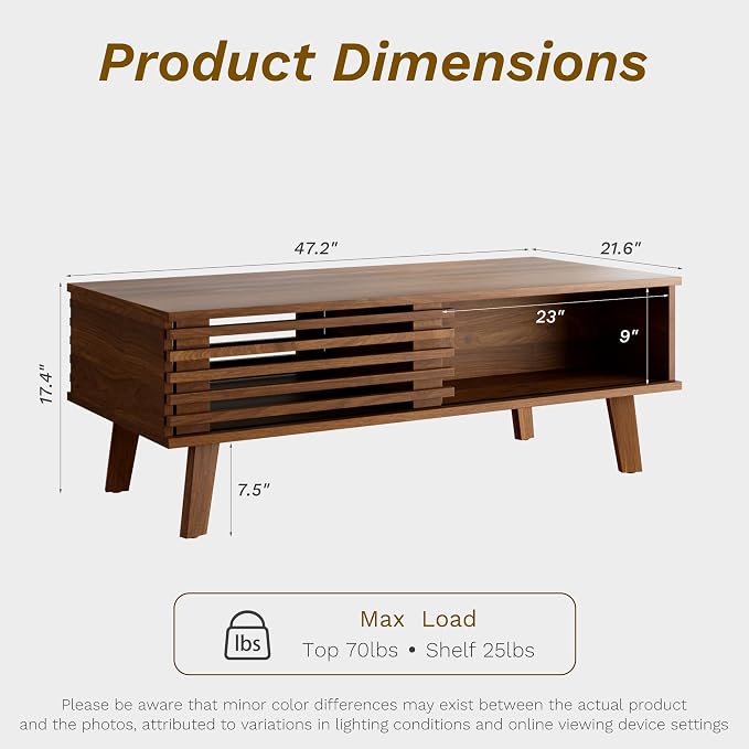 Furniway Living Room Table Sets of 2, Mid Century Coffee Table and TV Stand - Image 8