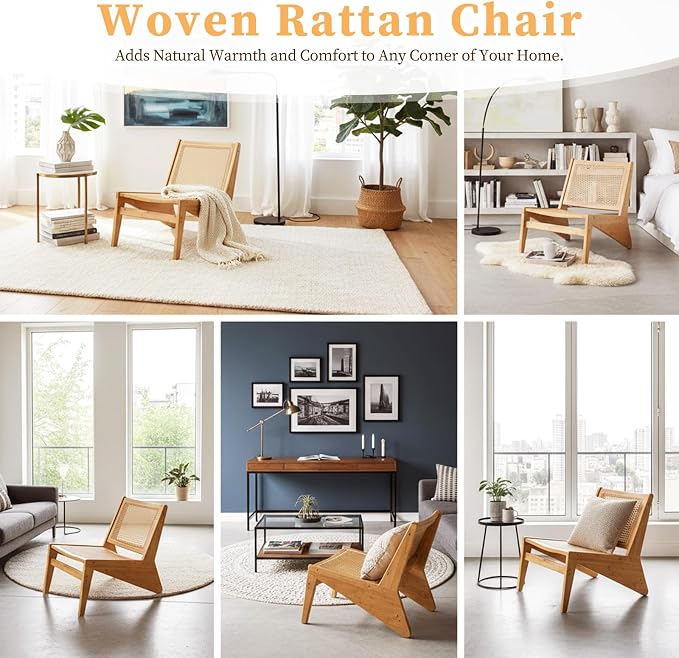 Furlide Rattan Accent Chair for Living Room, Mid Century Side Chair, Comfy - Image 7