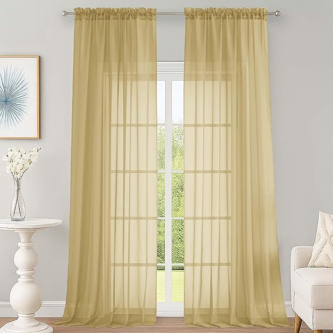 OWENIE Sheer Gold Curtains 108 Inches Long by OWENIE