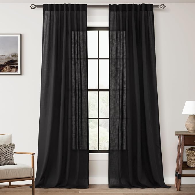 Black Linen Curtains 84 inches Long by Jolilight