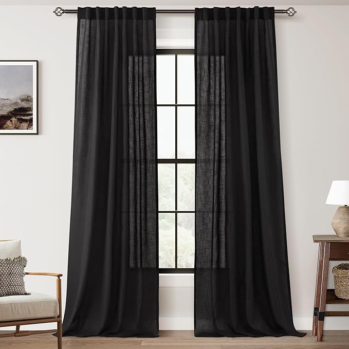 Black Linen Curtains 144 inches Long by Jolilight