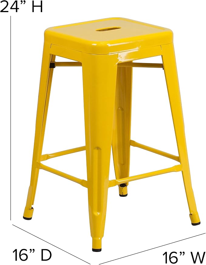 Flash Furniture Lily 4 Pack Commercial Grade 24" High Backless Yellow Metal - Image 3