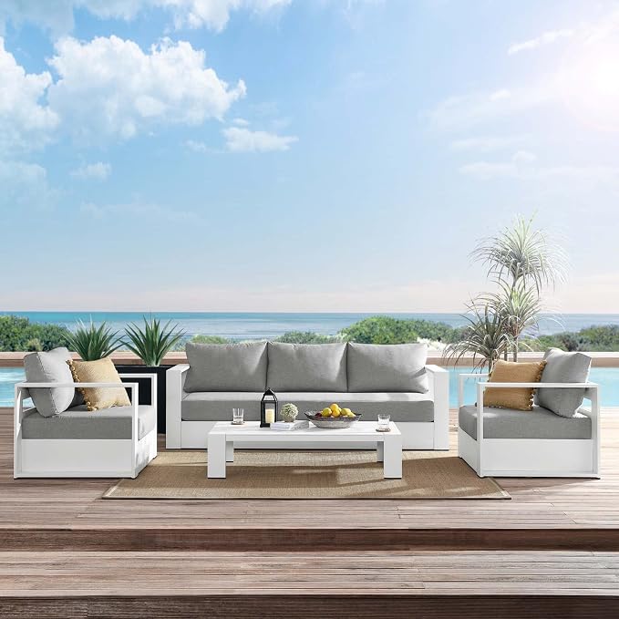 Modway Tahoe Aluminum 4-Piece Outdoor Patio Set in White Gray - Image 2