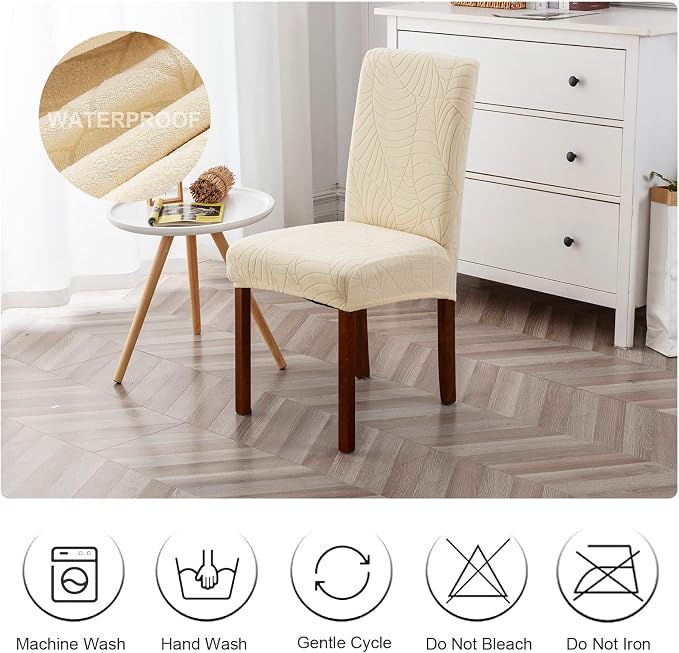 Genina Waterproof Chair Covers for Dining Room Set of 2, Stretch Jacquard - Image 7