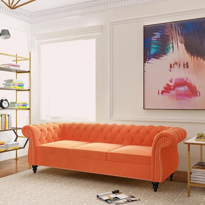 AVZEAR 3 seat Sofa, Velvet Sofa Living Room Large Sofa Modern Chesterfield - Image 3