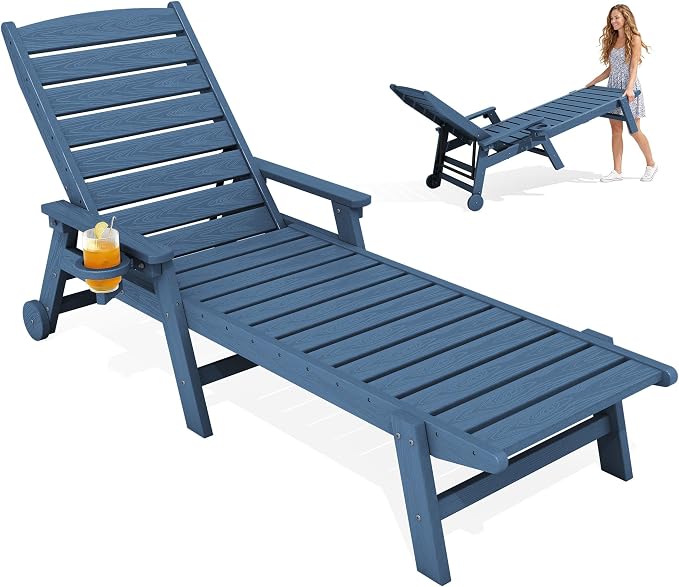 KINGYES HDPE Lounge Chair Outdoor, Patio Chaise Lounge Recliner by KINGYES