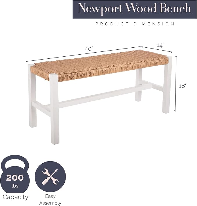 Alaterre Furniture Newport 40 Inch Solid Wood Entryway Bench - Image 3