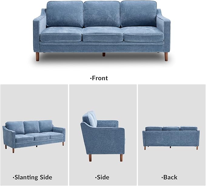 Kingfun 80" Chenille Sofa, 3 Seater Couch, Mid Century Modern Couches - Image 9