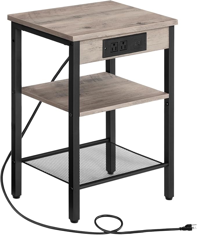 HOOBRO Side Table with Charging Station and USB Port, Small End Table by HOOBRO