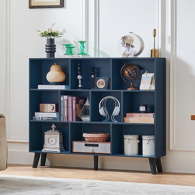 LEYAOYAO 10 Cube Bookshelf, 3 Tier Vintage 55" Wide Bookcase - Image 8