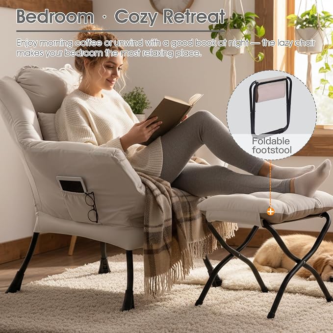 Lazy Chair with Ottoman, Large Accent Chair with Ottoman and a Throw Pillow - Image 6