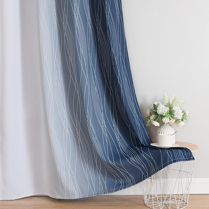 Estelar Textiler Navy Blue and Greyish White Blackout Curtains 54 Inch Length - Image 6