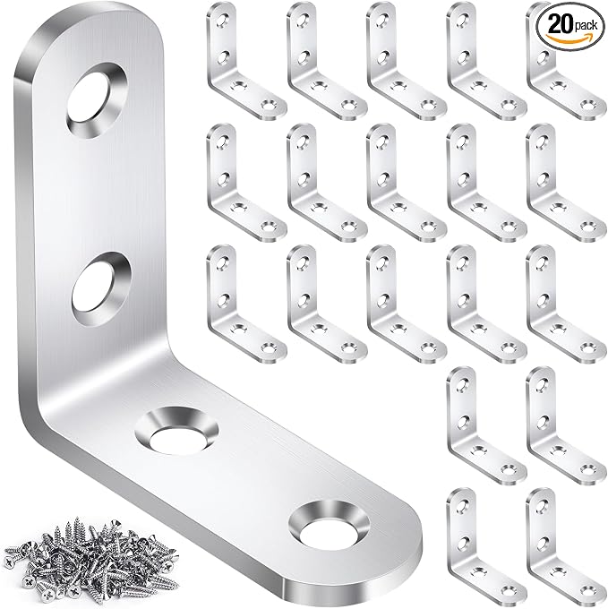 20PCS L Bracket Corner Brace Sets, Stainless Steel L Brackets by DOUDOULE