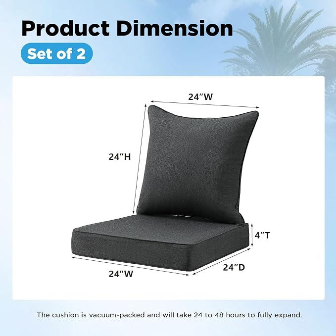 Sunbrella Outdoor Deep Seat & Back Cushion Set, 24 x 24 Inch Water Repellent - Image 3