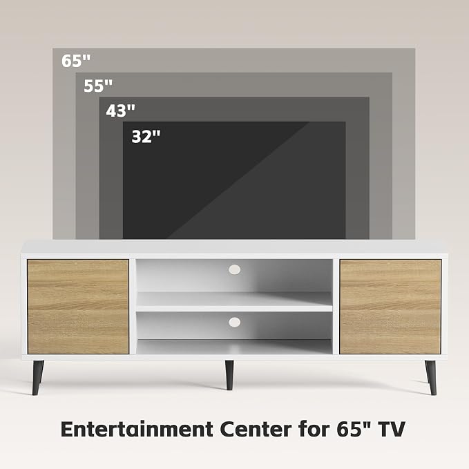 JUMMICO TV Stand for 65 Inch TV, Mid Century Modern TV Stand, Entertainment - Image 4