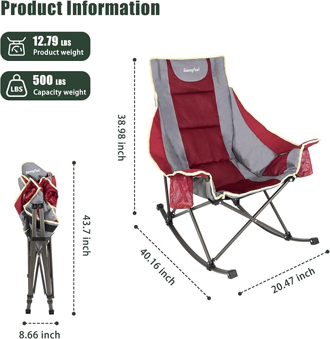 SUNNYFEEL Rocking Camping Chair Fully Padded Patio Folding Chair Portable - Image 3