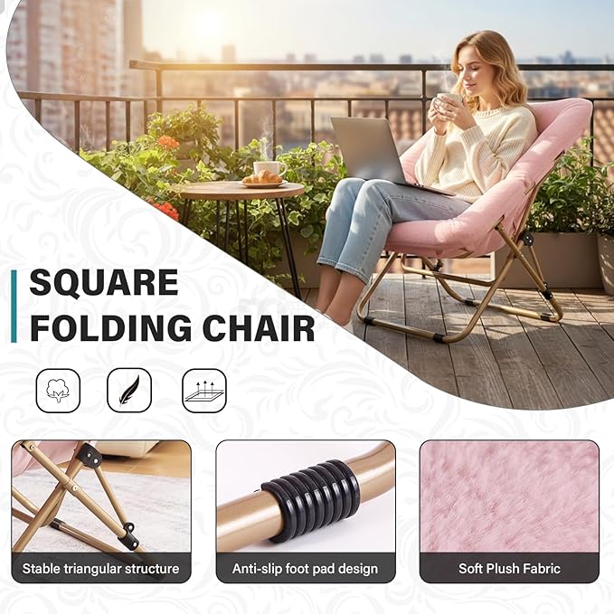 Tiita Comfy Folded Chair, Soft Faux Fur Oversized Folding Accent Chair - Image 4
