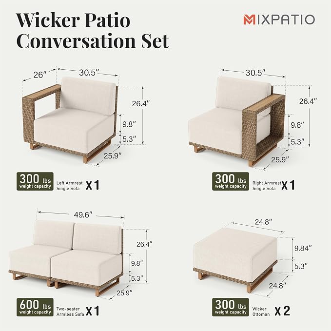 MIXPATIO Patio Sectional Furniture Set, 6 Piece Outdoor Wicker Sofa Couch Set - Image 6