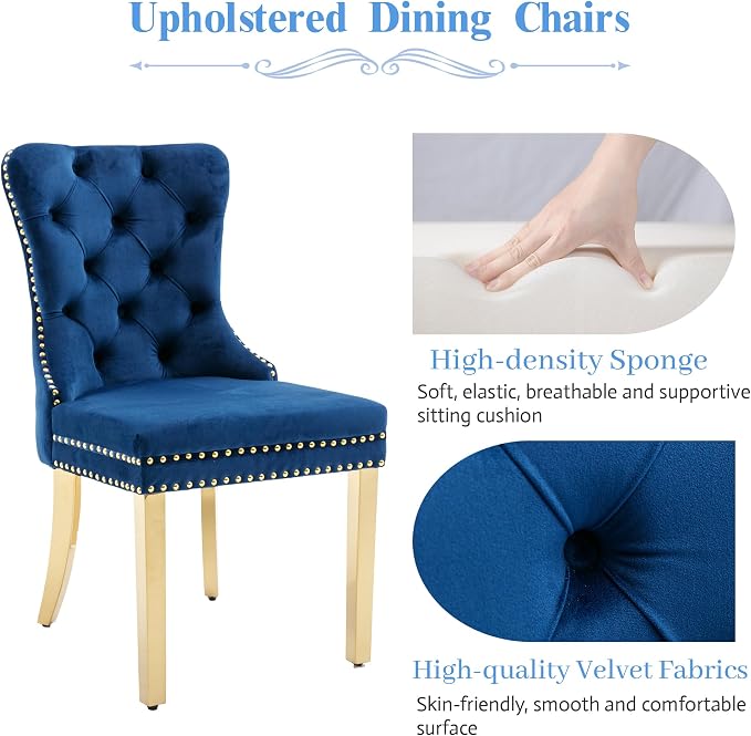 KCC Velvet Dining Chairs Set of 2, Upholstered High-end Tufted Dining Chair - Image 3