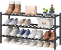 viewcare 3-Tier Long Black Shoe Rack, Bamboo Wood Shoe Rack by VIEWCARE