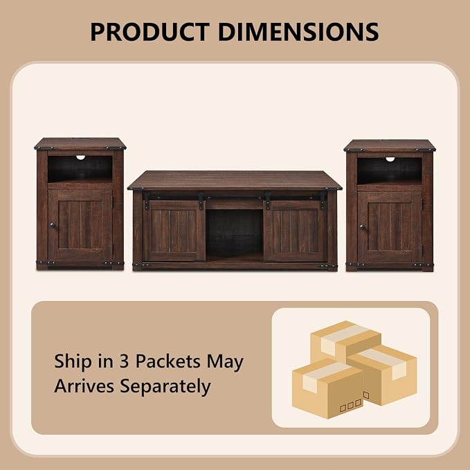 IFGET Farmhouse Furniture Set of 3, Includes 48" Lift Top Coffee Table - Image 5
