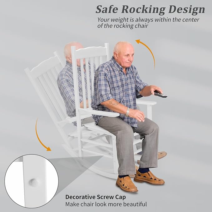 Outvita Outdoor Rocking Chair, Solid Wood High Back Rocker, All Weather Lounge - Image 5