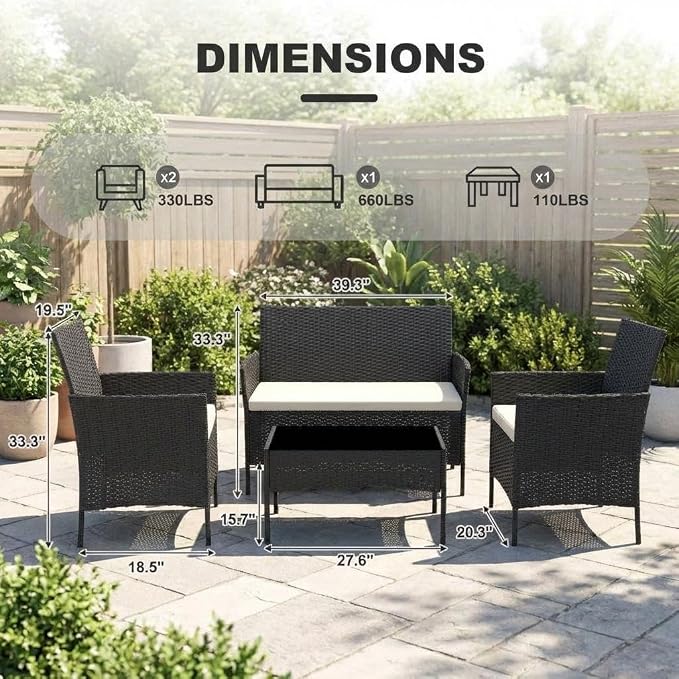 4 PCS Outdoor Patio Furniture Set, All-Weather PE Rattan Wicker Chairs - Image 5