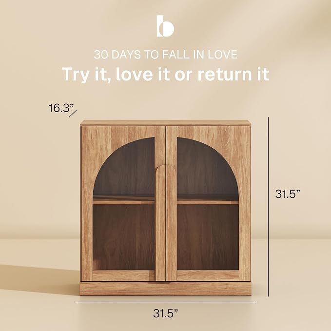 BELLEZE 2 Tier Bookshelf with Arched Glass Door, Modern Display Bookcase Shelf - Image 2