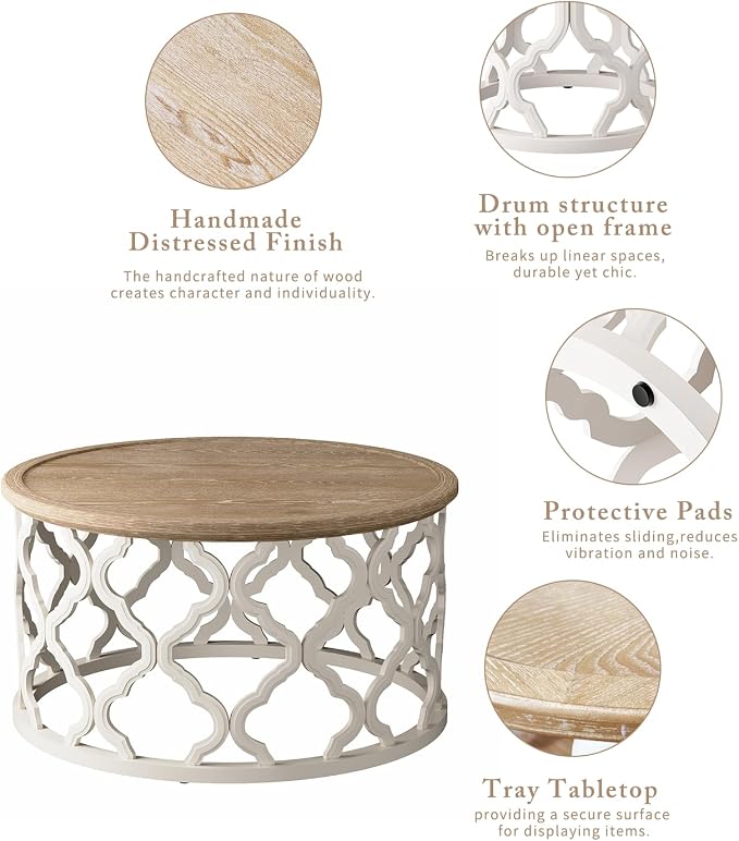 Farmhouse Coffee Table, French Country Round Coffee Table - Image 7