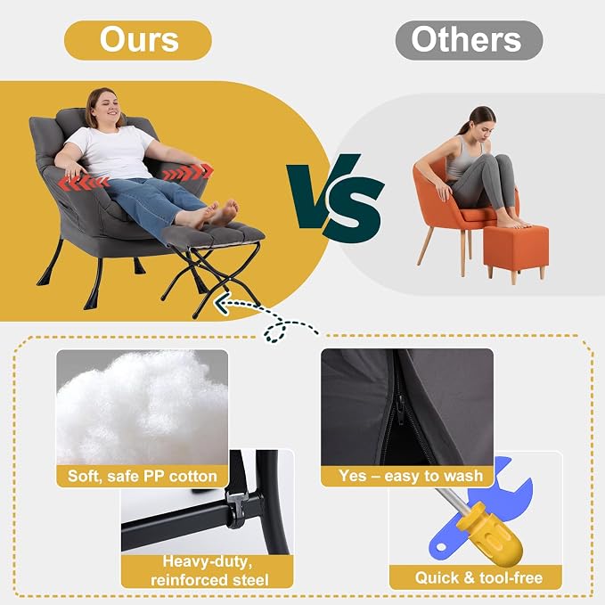 Lazy Chair with Ottoman, Large Accent Chair with Ottoman and a Throw Pillow - Image 7