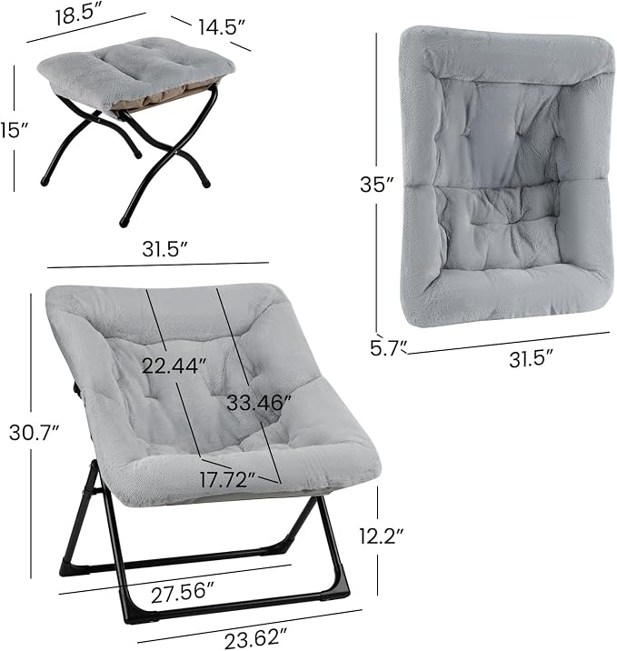 Comfy Saucer Chair for Adults, Soft Faux Fur Bedroom Chair - Image 3