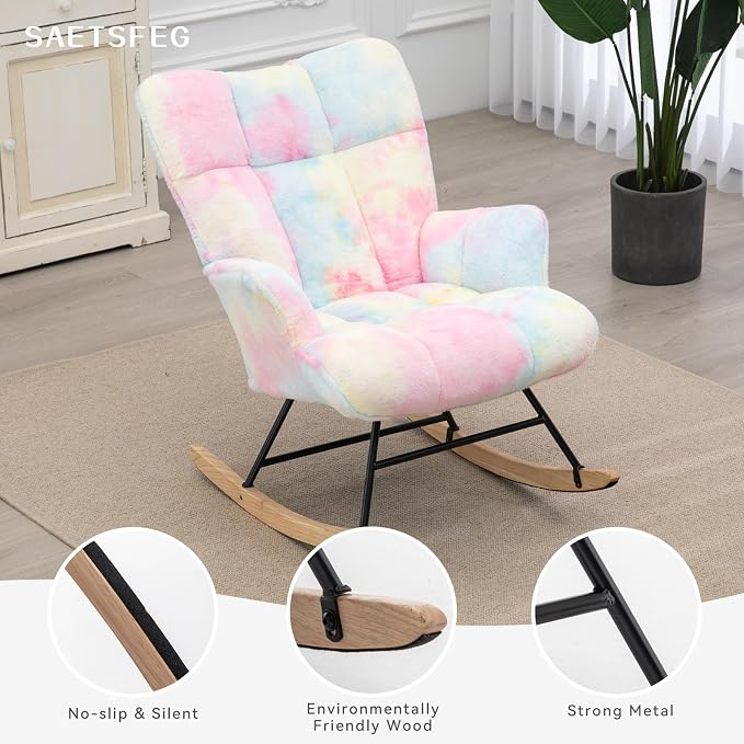 SAETSFEG Rocking Chair Nursery Teddy Upholstered Glider Rocker Rocking Accent - Image 4