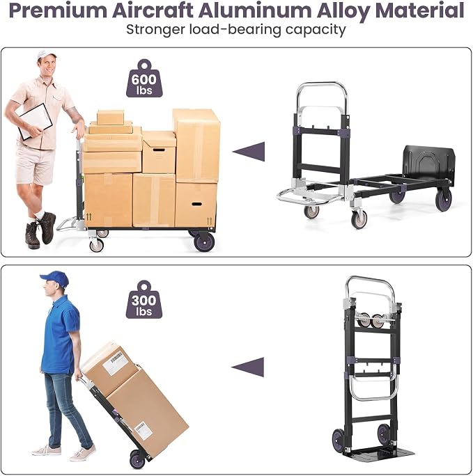 3-in-1 Folding Hand Trucks, 600Lbs Convertible Hand Truck Dolly, Heavy Duty - Image 4