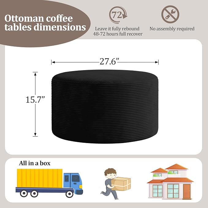 BSHOMGI Round Coffee Table Ottoman - Image 2