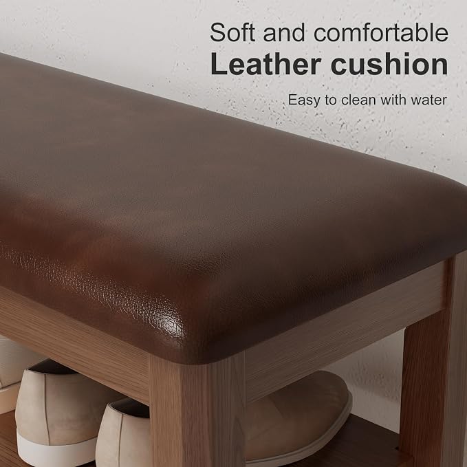 AQIMUELE Shoe Bench with Leather Cushion, 3 Tiers Shoe Storage Bench Height - Image 4