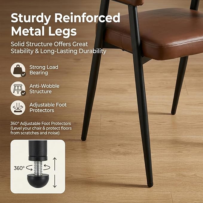 HNY Modern Dining Room Arm Chairs Set of 4, Retro Faux Leather Upholstered - Image 6